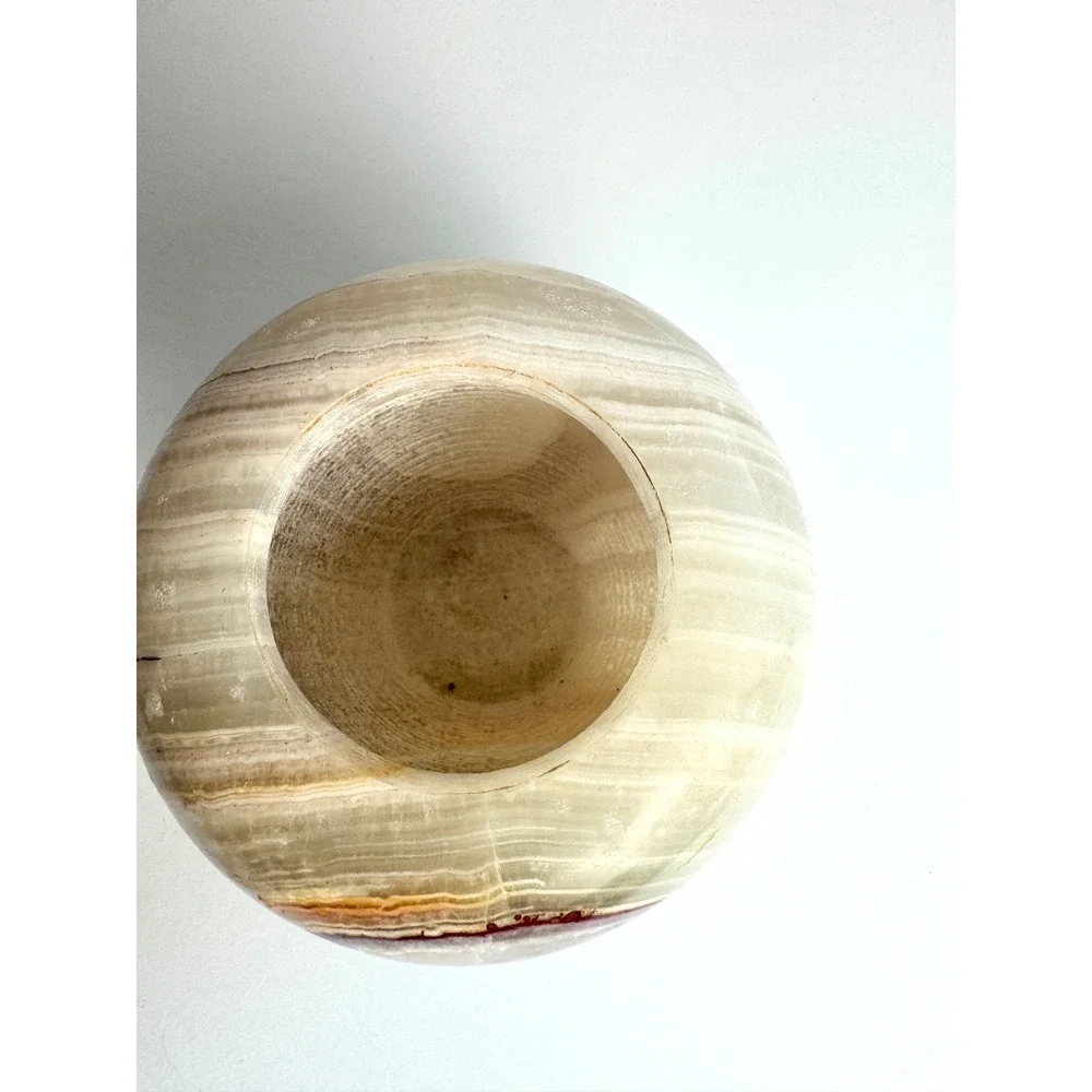 Onyx Marble Stone Vase Banded Calcite‎ Eye Pattern Heavy Decor Vessel Neutral